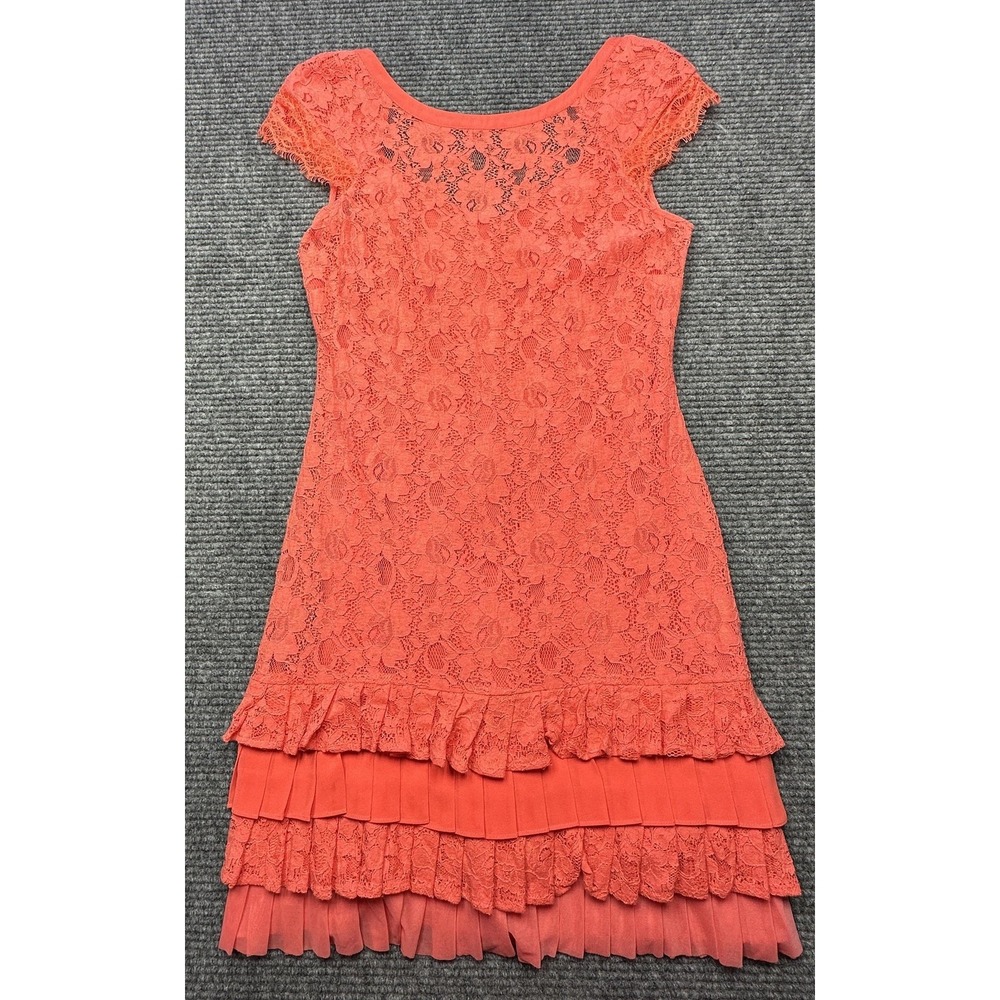 Jessica Simpson Dress Womens 6 Orange Lace Sheath Tiered Pleated Mini Party